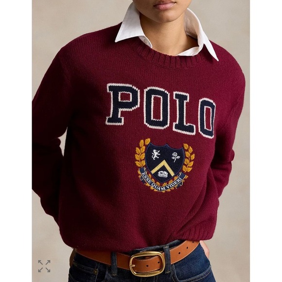 Polo Ralph Lauren Women's Burgundy Crest Logo Knit Wool Sweater Size Large NEW - Picture 10 of 11